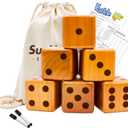 SunNordic Giant Dice Yard Game  6 Large Wooden Outdoor Dice Set with Scoreboard & Portable Collapsible Bucket  Classic Backyard Lawn Game for Adults, Kids & Family (Log Color)