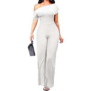 acelyn Elegant Jumpsuit for Women Dressy Casual Off Shoulder Wide Leg Pant Suit One Piece Outfits (Large, 9003-white)