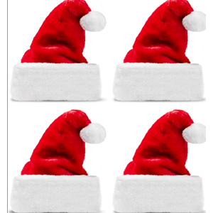 4 PCS Christmas Santa Hats Plush Red Velvet Christmas Hats for Holiday Party Presents Supplies XMAS for Adults and Kids