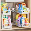 Under Sink Organizer 2 Pack, 2 Tier Adjustable Height Reinforced Carbon Steel Under Kitchen Bathroom Sink Storage Organizer, Smooth Pull-Out Under Sink Cabinet Rack Drawer Organizer, White