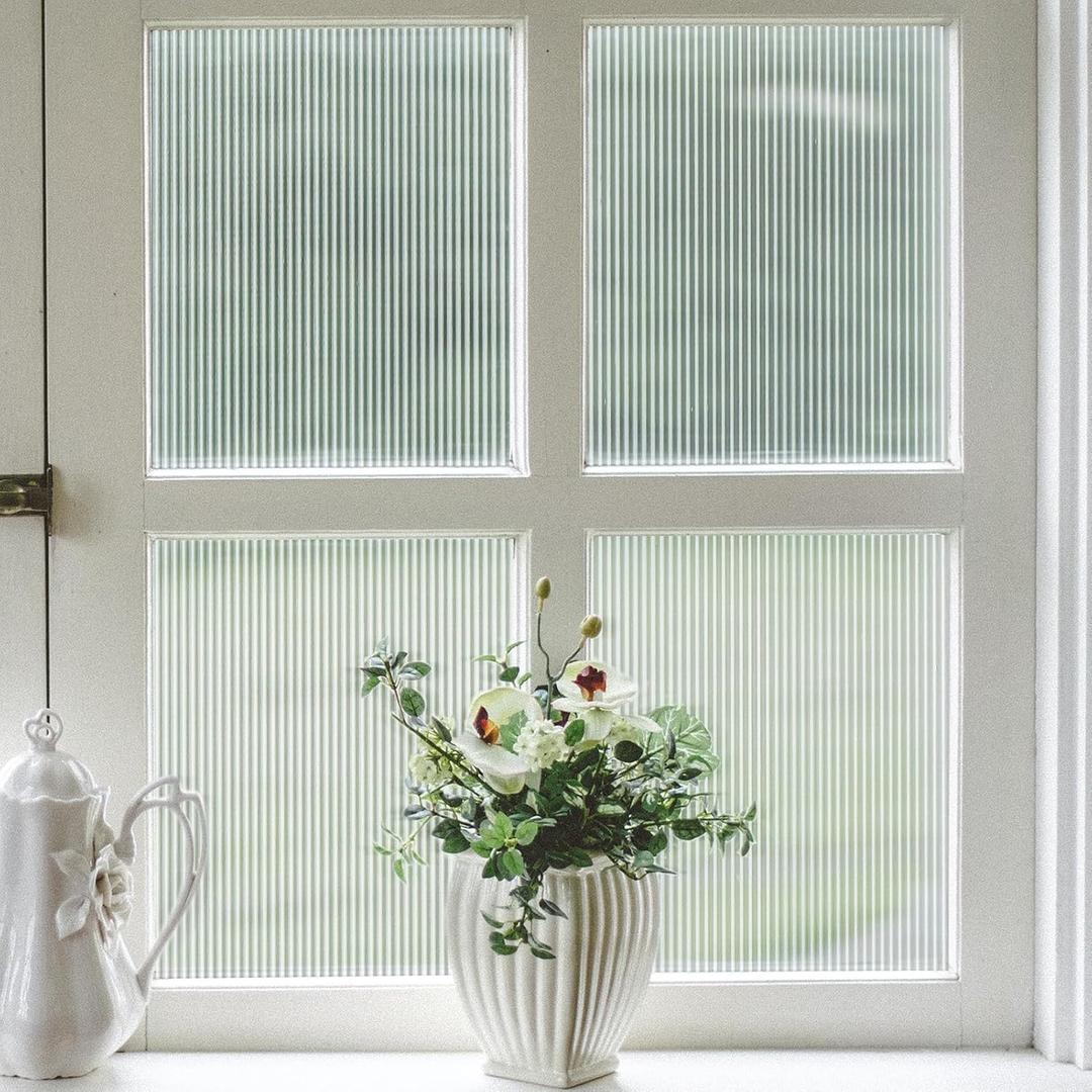2 x VELIMAX Reeded Glass Window Film, Window Privacy Film, Frosted Window Vinyl, 3D Decorative Decals Non Adhesive for Bathroom Living Room 17.7x78.7 inches
