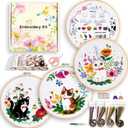 Embroidery Kit for Beginners, 4 Sets Cat Embroidery Kits, Needle Point Kits for Adults Beginner, with Full Package Sewing Supplies and Detailed Easy-to-Follow Instructions, Gift for DIY Lovers