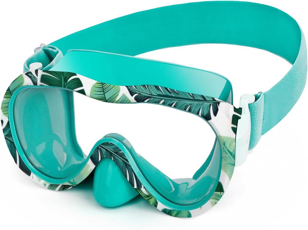 Kids Swim Goggles, Anti-Leak Snork Mask with Nose Cover & Elastic Fabric Strap, UV Protection Swimming Goggles for Kids Boys Girls, Green