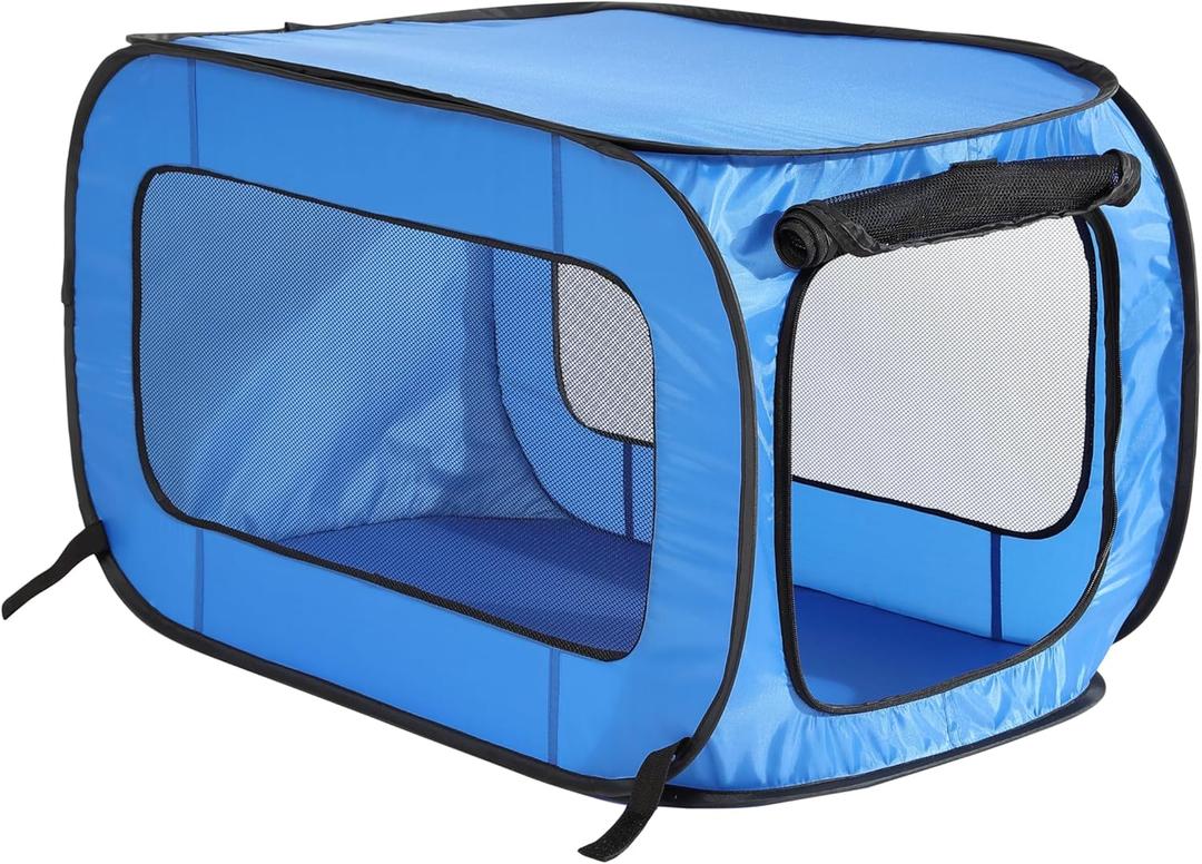 Beatrice Home Fashions Portable, Collapsible, Pop Up Kennel Travel Cat and Dog Crate, 32.5" L x 19.5" W x 19.5" H, Blue