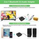 Golvery Bluetooth 5.0 Transmitter Receiver for TV Airplane, 2 in 1 Bluetooth Adapter for PC/DVD/MP3/Home Stereo/Speaker/Gym, Optical/RCA/AUX Connection, 25 Hours Playtime, Dual Link, Volume Control