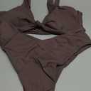 geluboao Bikini Set for Women Solid V Neck Knot Front Push Up High Leg Thong Two Piece Swimsuit (X-Large, Coffee)