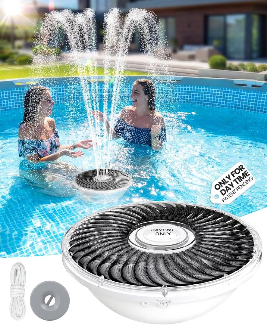 Solar Pool Fountain, 2026 Upgraded Large Solar Pool Water Fountain, Floating Pool Fountain for Above Ground Pool,Solar Floating Fountain Pump for Daytime Use White-1PK