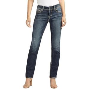Silver Jeans Co. Women's Suki Mid Rise Curvy Fit Straight Leg,M