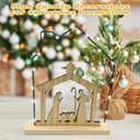 Wooden Nativity Scene Sets with LED Lights - Stable Nativity Set of Figurines Christmas Indoor Holy Family Figurines Table Sign Religious Party Mantle Fireplace Home Jesus Office Desk Decor
