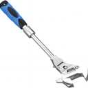 2 in 1 Flex Head Adjustable Wrench, Reversible Jaw Pipe Wrench with 10-12 Retractable Extension Shank and 180 Rotatable Head