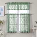 3 x Lecloud Wasa Sage Green Sheer Valance for Windows 14 Inch 2 Panels, Short Curtains for Small Windows, Voile Jacquard Textured Kitchen Cafe Valance, Bedroom Living Room Decor Curtains, 42 W x 14 L