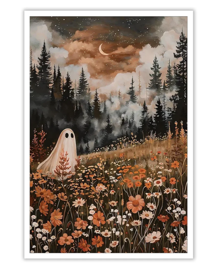 Halloween Decor Wall art Prints Dark Forest Ghost Ghost Poster art Holiday Art Gifts 16x24in Unframed