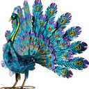 Alpine Corporation 23" Tall Outdoor Metallic Peacock Tail Spread Yard Statue, Vibrant Garden Sculpture for Patio, Lawn, or Entryway, Multicolor