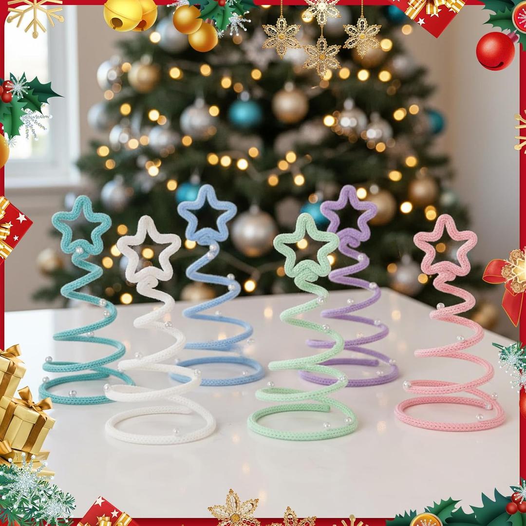 2 x Kathfly 6 Pcs Pastel DIY Mini Christmas Tree Tabletop Centerpiece Small Knitting Xmas Table Tree Decoration with Pearl for Fireplace Home Crafts Table Decor, 7.87 x 3.94 Inches