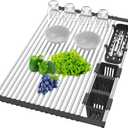 Extra Large Black Expandable Roll Up Dish Drying Rack Up to 25.1''with 2 Storage Baskets,Over The Sink Kitchen Rolling up Dishes Drainer, Foldable,Rollable