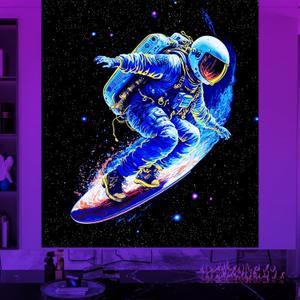 Blacklight Space Astronaut Tapestry, UV Reactive Galaxy Wall Decor, Cool Neon Fantasy Posters for Men's Bedroom, Living Room, Dorm, Party 51" x 60''