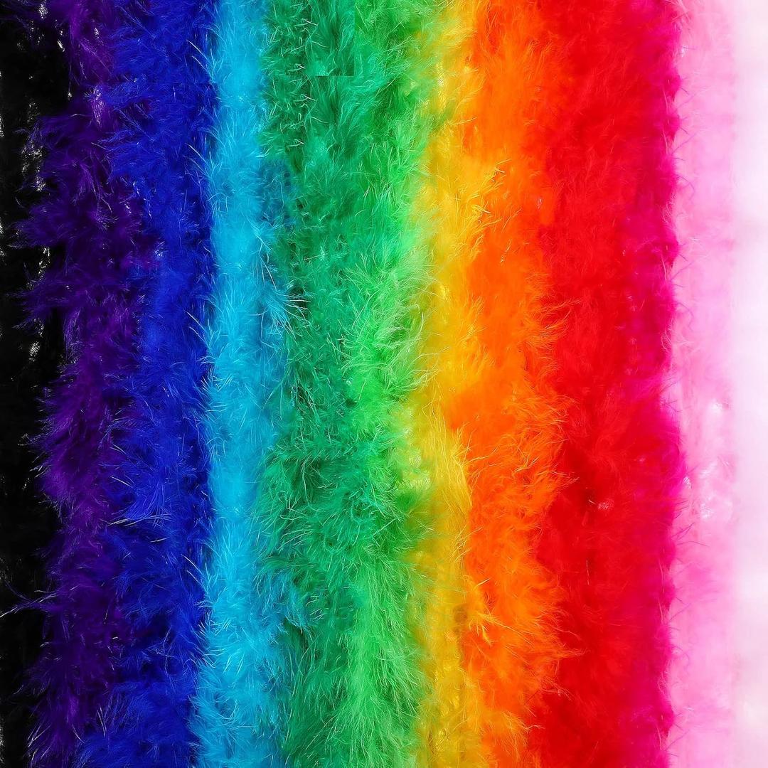 Batiyeer 24 Pcs Colorful Feathers Boas Party Pack, 6.6 Feet Rainbow Feather Scarf for Unisex Women Party Decorations (Elegant Color)