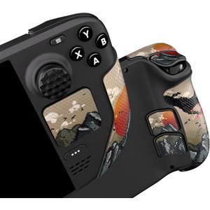 PlayVital Professional Textured Handle Grips for Steam Deck LCD & OLED, Trackpads Enhancement Back Button Set with Thumb Grip Caps - View of Rising Sun