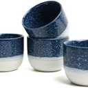 KERMANDO Set of 4 Ceramic Espresso Cups-4 oz, Blue & White Summer Coastline Design, Ideal for Espresso, Coffee, Tea, & More,Small Ceramic Coffee Mugs, Dishwasher & Microwave Safe