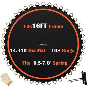 Trampoline Mat Replacement-Fits 16FT Frame with 108 Rings Fits 6.5-7.0" Springs-Mat Diameter 14.3ft (172inch), Not Include Spring and Frame