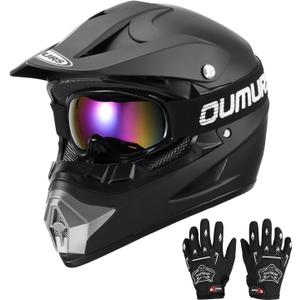 DOT Youth Dirt Bike Helmet,Kids ATV Helmets with Gloves Goggles for Youth Boys Girls 5-14 Ages,Four Wheeler Helmet Kids Motocross BMX MX UTV Snowmobile Go Kart Riding Racing Skateboard Black (Large)