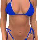 Thong Bikini Set for Women Halter String Bikini Cheeky Two Piece Swimsuit Adjustable Bathing Suit (Medium, Blue)