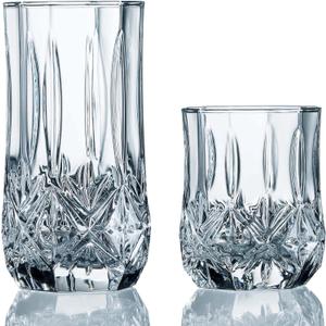 Luminarc Brighton Tumbler 15.75 Ounce Coolers & 8-9 Ounce On The Rocks Glasses, 16-Piece Mixed Set, Clear