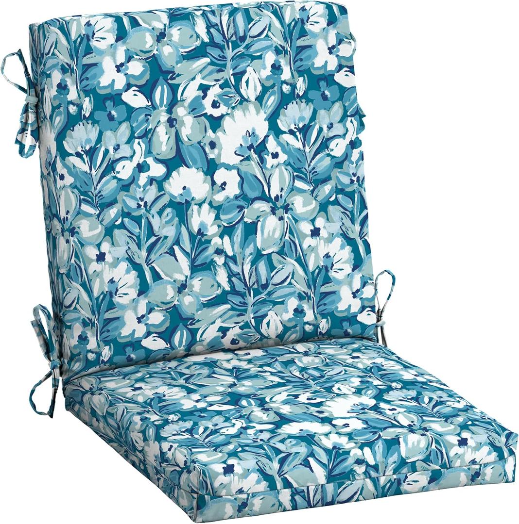 Arden Outdoor Dining Chair Cushion, 20 in x 20 in, Patio Cushion for Patio, Dining, or Rocking Chairs, Aqua Blue Fusion Floral