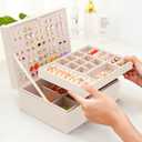 Girls Jewelry Box Earring Holder Organizer for Girls Jewelry Organizer Box Stud Earrings Organizer for Girls Womens Beige Jewelry Box for Earrings and Necklaces Rings Stud Earring Box for Teen (Medium)