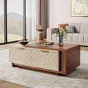 Tribesigns Extendable Coffee Table with 2 Storage Drawers, Dual-Tone Center Table with Sliding Tabletop, Multi-Functional Hidden Storage Wooden Rectangle Cocktail Table for Living Room (Walnut & Oak)