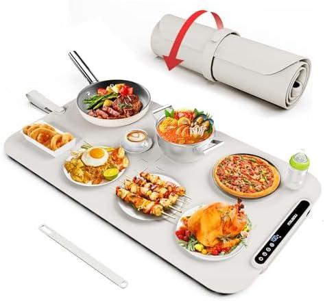 Food Warming Mat, iTRUSOU 27.5x16'' Electric Warming Tray with 7 Temp-Settings, Switchable Fahrenheit/Celsius, 99h Timer, Foldable Food Warmer Keep Food Warm at Buffet, Party, Sabbath, Daily Use