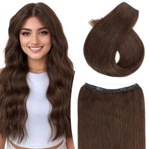 TESS Halo Hair Extensions Real Human Hair Remy Hair 22 Inch Straight Adjustable Invisible Wire Easy to Use Clip in, Dark Brown