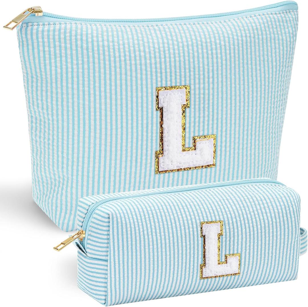 YOOLIFE Initial Makeup Bag for Women Girls - Skin Care for Teens 10-12 | Make Up Bag | Gifts for Women | Graduation Gifts | Mothers Day Gifts | Tween Girls Trendy Stuff Spring Break Essentials L