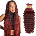 99J Burgundy Braiding Human Hair for Boho Braiding Human hair 3 Bundles 24 24 24 Inch Wine Red Deep Wave Boho Hair for Bulk Braiding Knotless Bohemian Hair Extensions150g