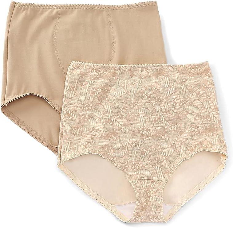 Bali Women's Shapewear Brief, Light Control Smoothing Shapewear Underwear, Tummy Control 2-Pack (3X-Large, Nude/Lace for Flowers)