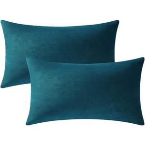 DEZENE 12x20 Throw Pillow Cases Teal: 2 Pack Cozy Soft Polyester Rectangular Decorative Pillow Covers for Farmhouse Home Decor