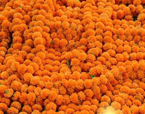 KRATI EXPORTS 5 Feet Indian Marigold Garland for Decoration, Artificial Marigold Flowers for Diwali Halloween Day of Dead, Día de Los Muertos, Indian Wedding Flower Decoration (Orange) 5 PCS