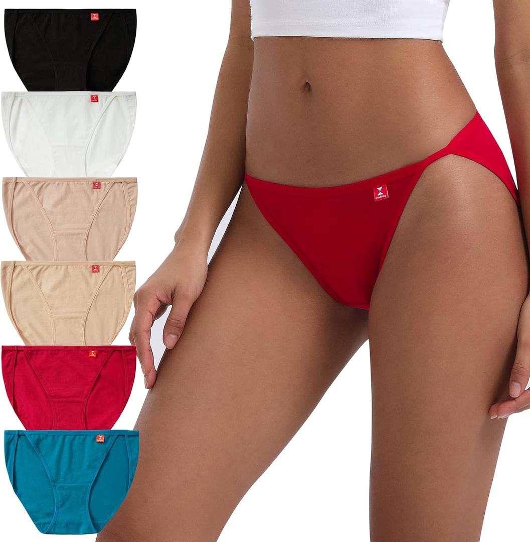 INNERSY Women's High Cut String Bikini Panties Stretchy Sexy Cotton Underwear 6-Pack (Large)