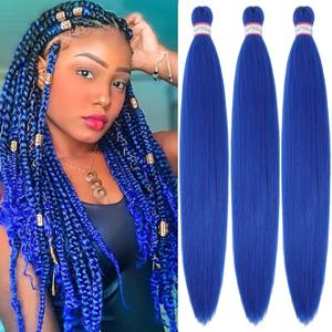 Col Bling Blue Braiding Hair Pre Stretched, 28 Inch Long Braid Hair Extensions for Women, Box Braids Hair Yaki Texture, Professional Synthetic, Softness, Knotless Easy to Install