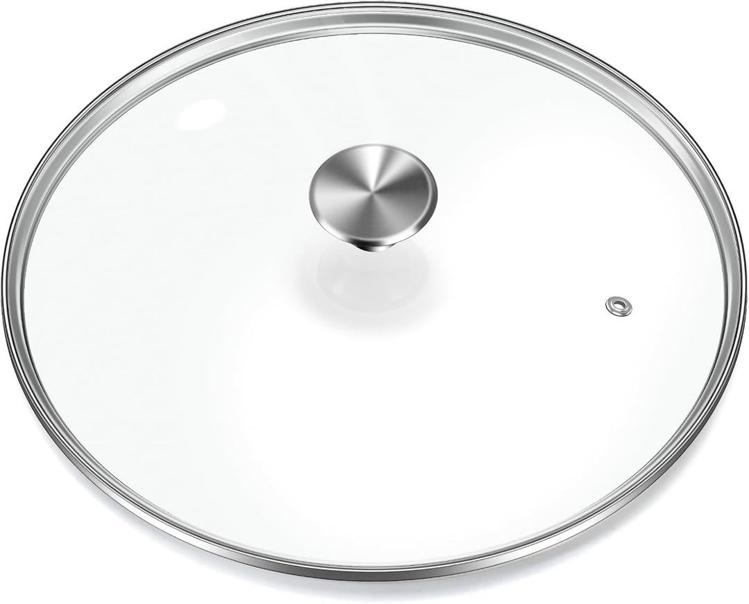 14" Glass Lid - Versatile Round Tempered Glass Replacement for 14 inch Frying Pans, Pots, Skillets, Dutch Ovens - Dishwasher Safe and Oven Safe up to 400°- Stainless Steel Knob