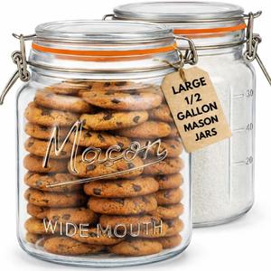 kitchentoolz 64 oz Mason Jars Wide Mouth with Airtight Lids Set of 2 Half Gallon Glass Jar with Lid Large Mason Jars with Lids for Kitchen Pantry, Storage, and Canning, Pack of 2