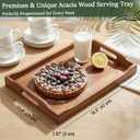 Acacia Wood Serving Tray with Handles, Rectangular Wooden Ottoman Tray for Coffee Table, Breakfast in Bed, Drinks, Kitchen Countertop and Home Decor