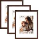 16x20 Picture Frame with Mat for 11x14 Set of 3, Drak Brown Wood Grain 16x20 Frames for Horizontal & Vertical Wall Mounting (3 Pack,Walnut)