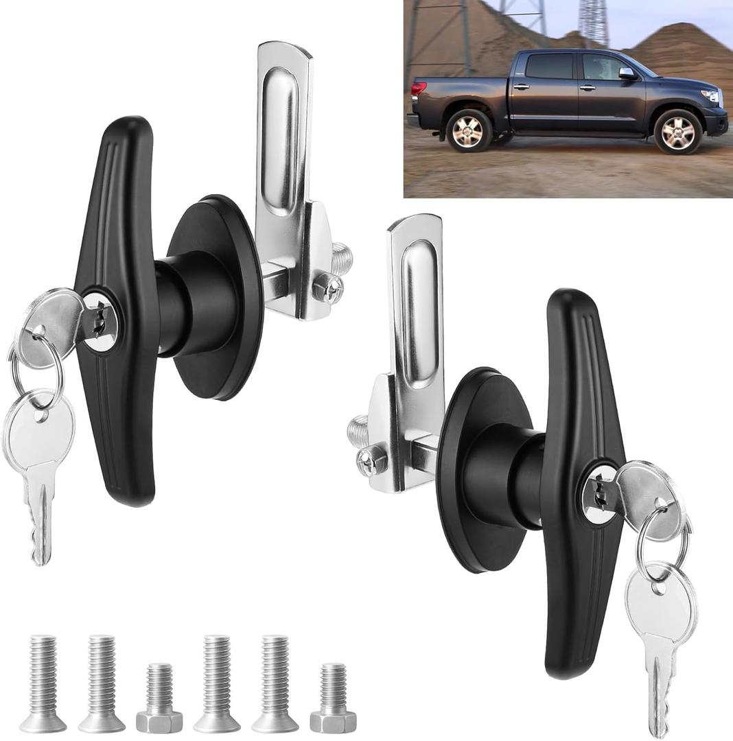 Truck Cap Latch T Handle Camper Lock Replacement Camper Shell Accessories Key Alike Black Door Locking Kit (Left & Right) for Truck Bed Topper RV Trailer