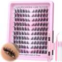 Lash Clusters Kit Cat Eye Wispy Eyelash Extension Kit Manga LC Individual Lashes Natural Fox Eye Eyelash Clusters Lash Extension with Lash Bond and Seal Lash Applicator,2Lash Brush (120Pcs,9-15MM)