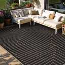 Lahome Neutral Geometric 8x10 Outdoor Rug, Black Washable Rug for Living Room Dining Room, Farmhouse Rhombus Non Slip Non Shedding Indoor Outdoor Carpet for Backyard Deck Office Classroom Decor