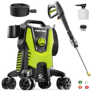Yeryork Pressure Washer, 3500 PSI Power Washer with 4 Lockable Wheels, Steel Wand, 4 Quick Connect Nozzles, 500ml Foam Cannon, High Pressure Washer for Decks/Driveways/Cars Cleaning