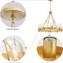WUZUPS Wagon Wheel Chandelier 8-Light with Clear Glass Industrial Modern Farmhouse Round Light Fixture for Dining Room Kithen Island Foyer, Width 26" Height 22", Gold
