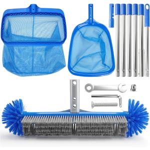Pool Cleaning Kit with Telescopic Pole, Pool Net with Pole & Dual Skimmers Premium Pool Accessories for Inground Pools