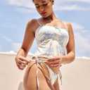 seamoly Womens Tankini Bikini Set Sexy Tie Back Two Piece Bathing Suit Cheeky High Cut Triangle Thong Swimsuit Blue Floral M